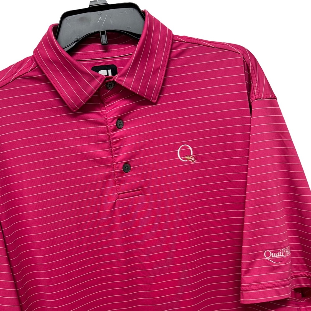 FootJoy Mens Pink Striped Quail Hollow Golf Polo Shirt Size Large FJ ProDry